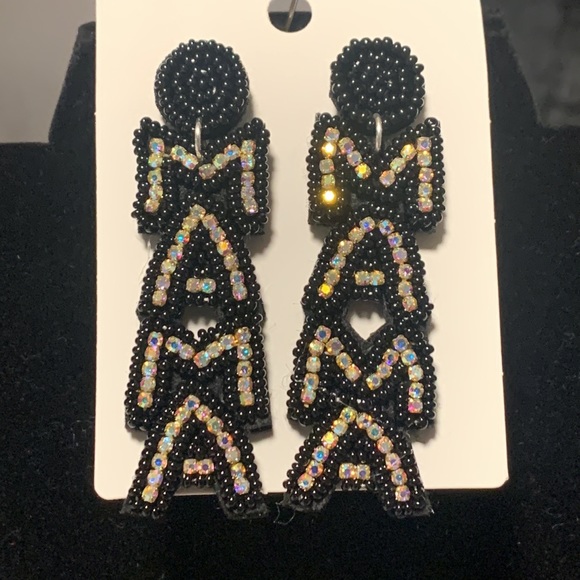 T&M Treasures “Mama” Bead Decor Handmade Dangle Earrings, NEW - Picture 2 of 6